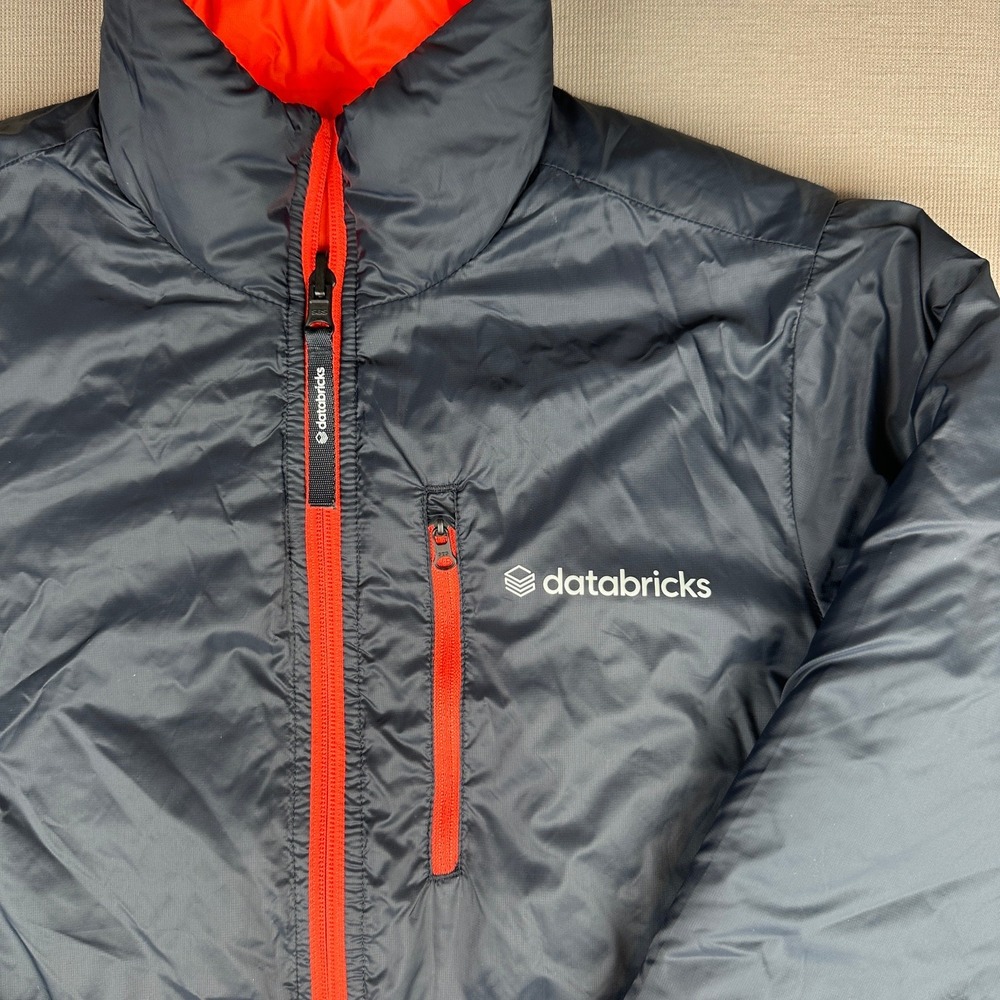 Databricks Reversible Puffer Jacket Mens Navy Blue Orange Insulated Full Zip L - Picture 2 of 12